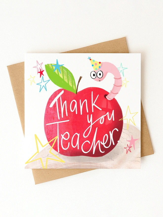 Bookworm and Apple Thank you Teacher Card