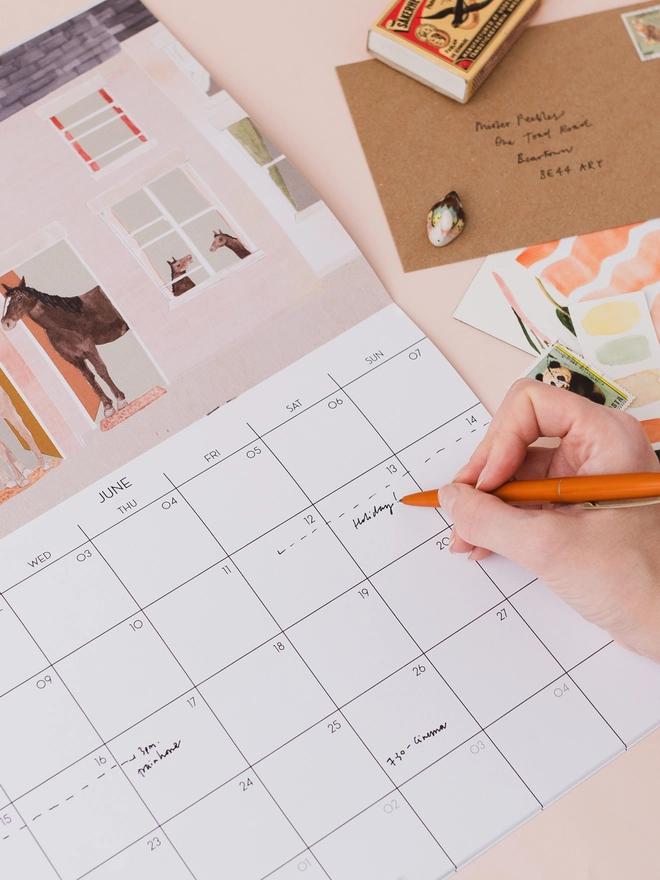 Wall calendar with hand writing