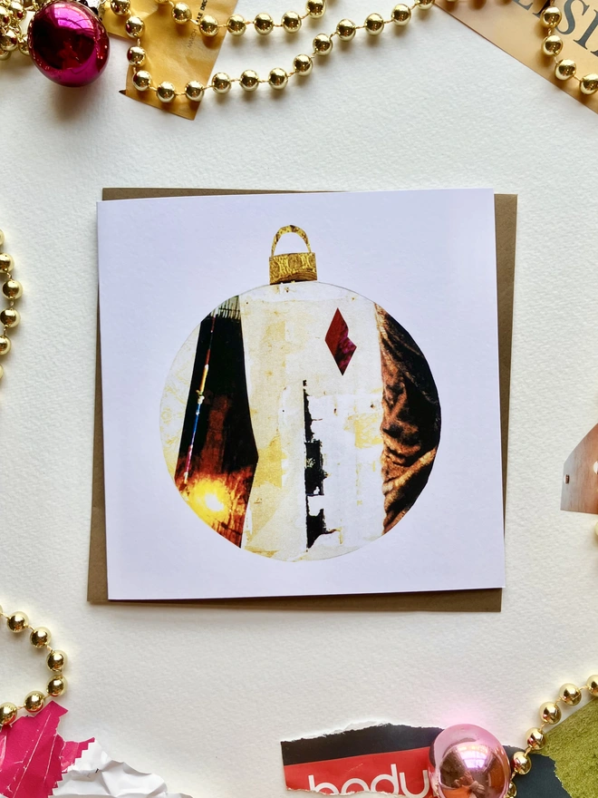 festive paper collage bauble christmas card