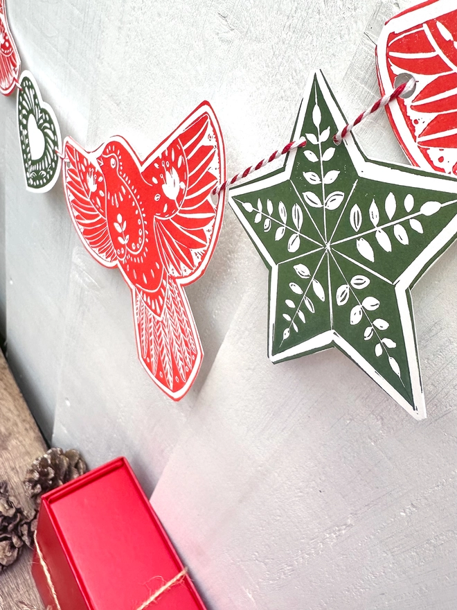 'When Robins Appear' Hand Printed Traditional Nordic Linocut Garland