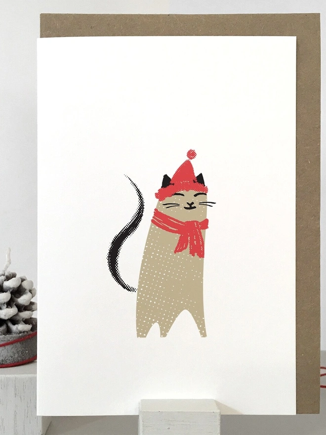 Happy Cat Christmas Cards (Pack Of 1 Or 5)