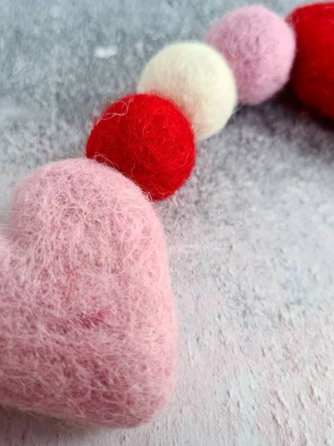 Valentine Heart Garland Pink and Red Felt Wool Hearts