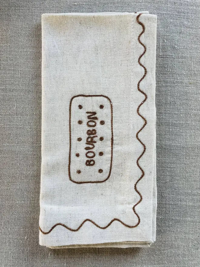 bourbon biscuit embroidered linen napkin
