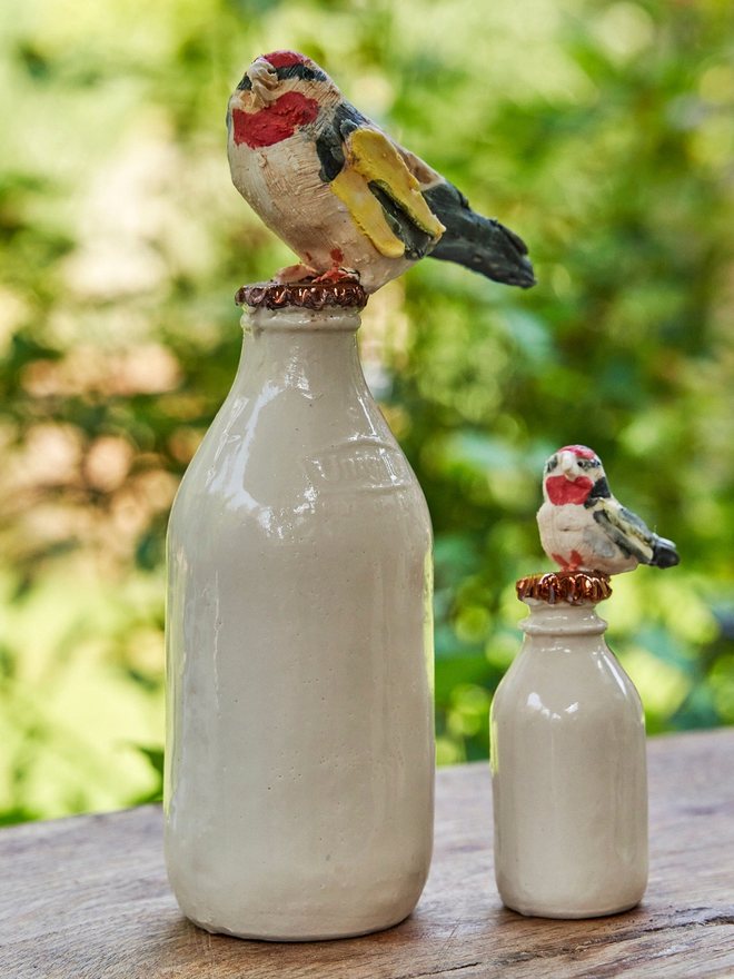 Goldfinch Milk Bottle Sculpture