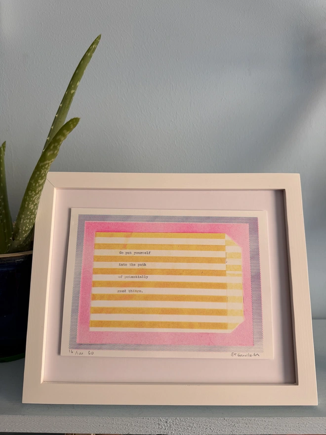 frame risograph print in orange and pink stripes