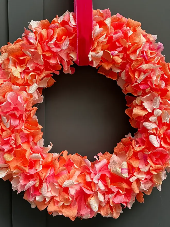 Orange & Pink Crepe Paper Christmas Wreath