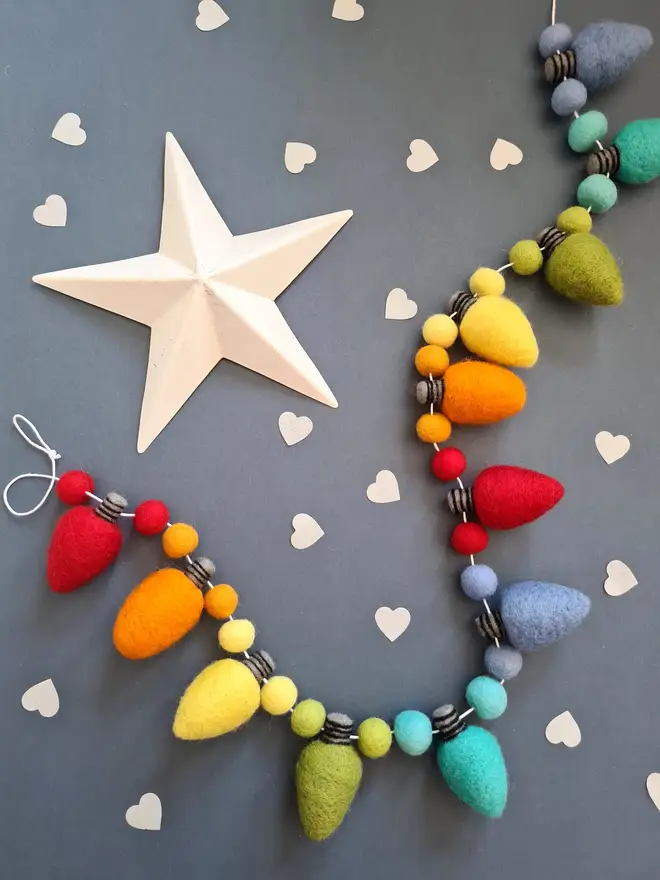 Felt Wool Rainbow Fairy Lights Garland