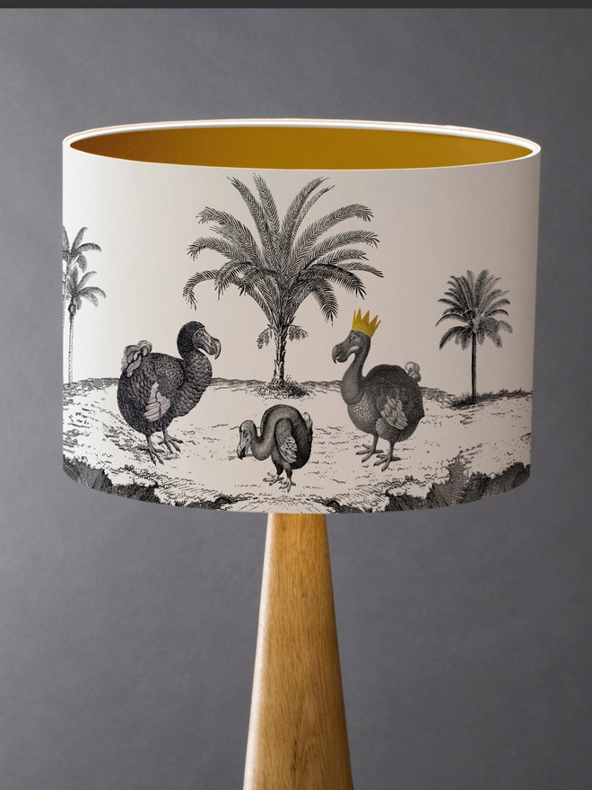 Handmade dodo bird lampshade with vintage illustration design for unique artisan interiors