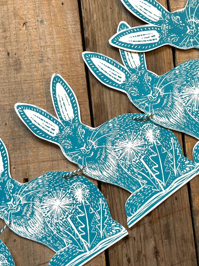 Folk Art Rabbit Garland Hand Printed Linocut Bunting 