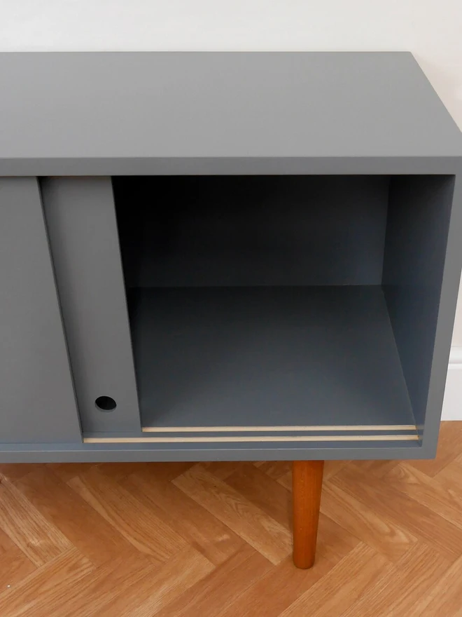 Mid Century Grey Record Cabinet 