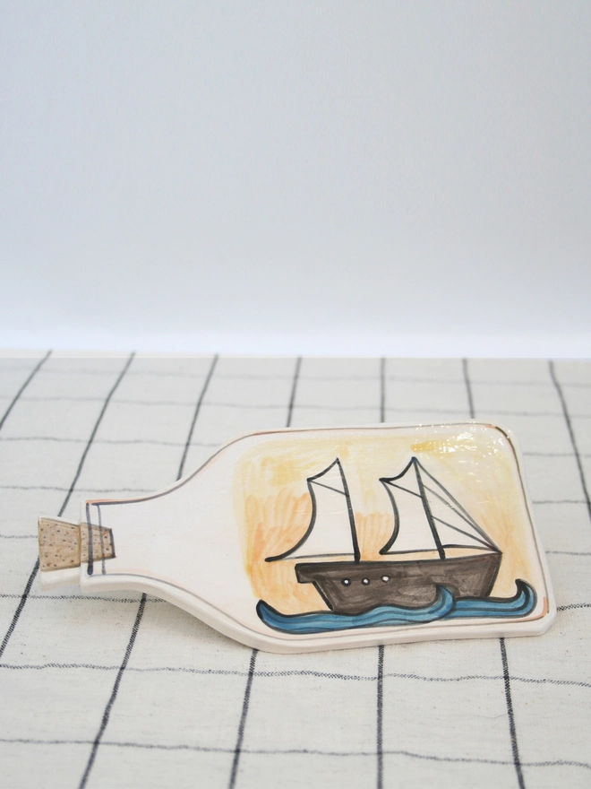 handmade ceramic wall art, seaside, ship in bottle, prawns, ceramic prawns, ceramic, crab band, wall hanging, fun ceramics