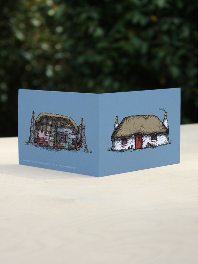 thatched cottage illustrated greetings card