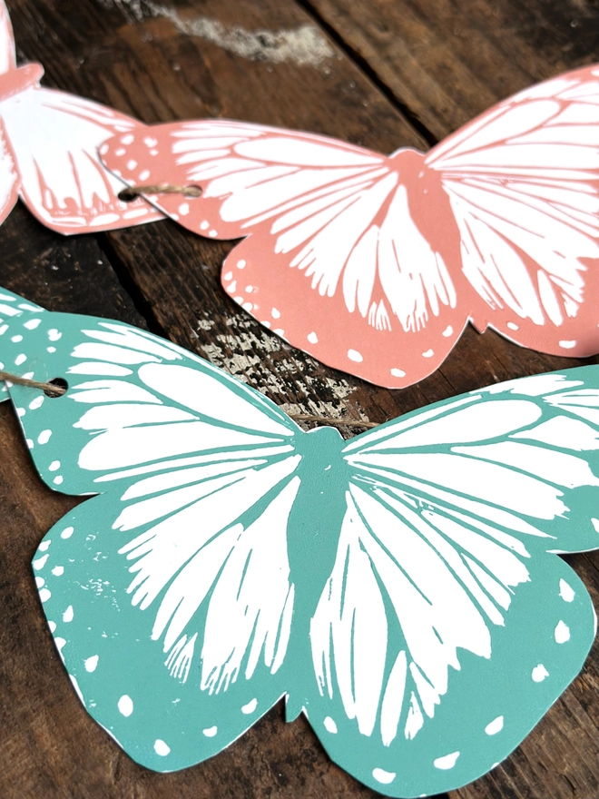 'Flutter' Butterfly Linocut Garland Hand Printed Bunting