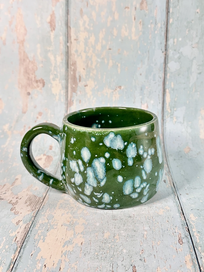 Green Christmas Snow Globe Mug, Handmade Ceramic Cup
