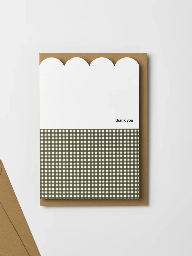 'Thank You' Scallop Gingham Card
