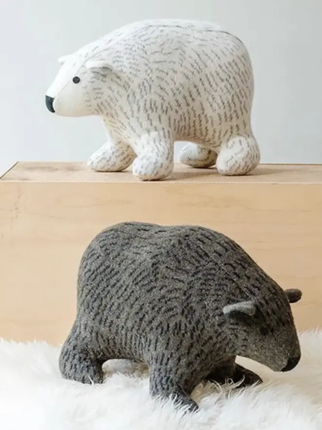 white and brown bear plushes