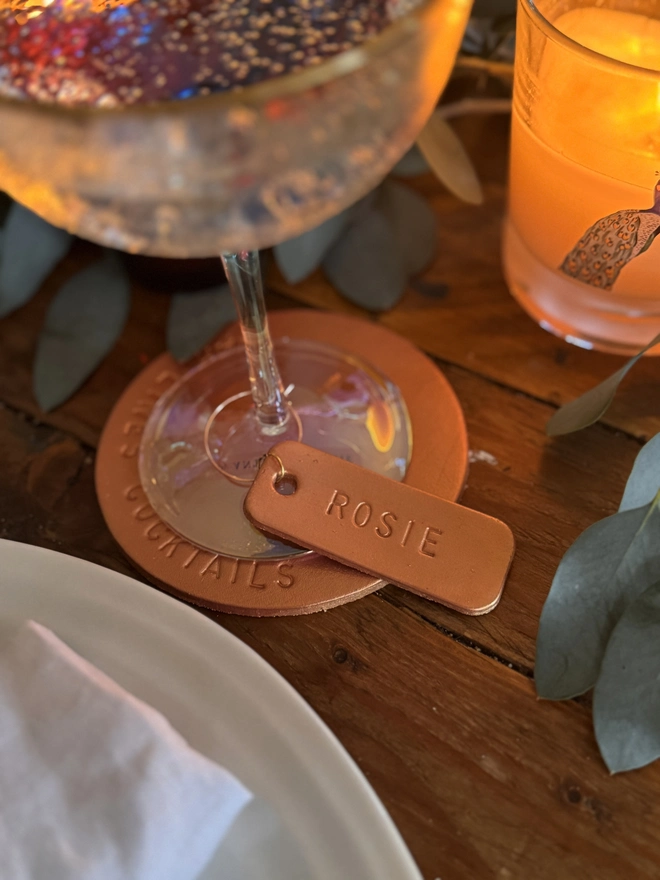 rose gold tag stamped with Rosie