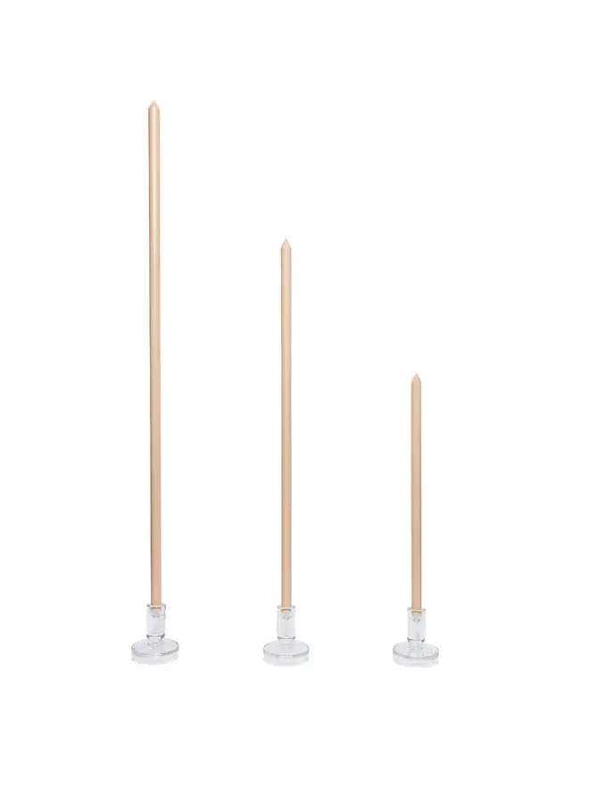 shell pink taper candle pair