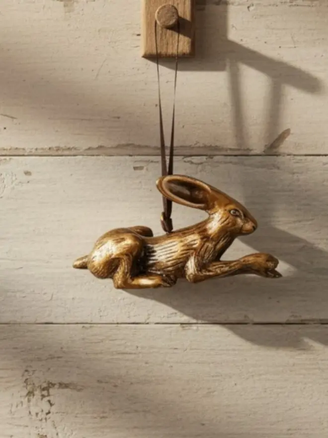 Hare Metal Hanging Decoration on wooden peg