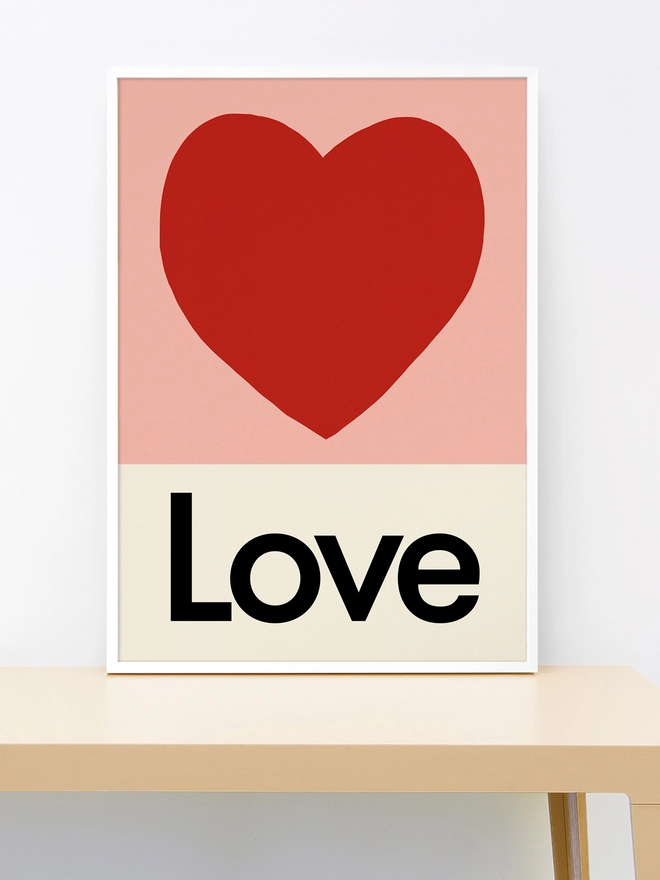 framed illustrated love heart wall print with the word Love at the bottom