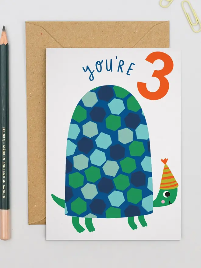 'You're 3' Tortoise 3rd Birthday Card