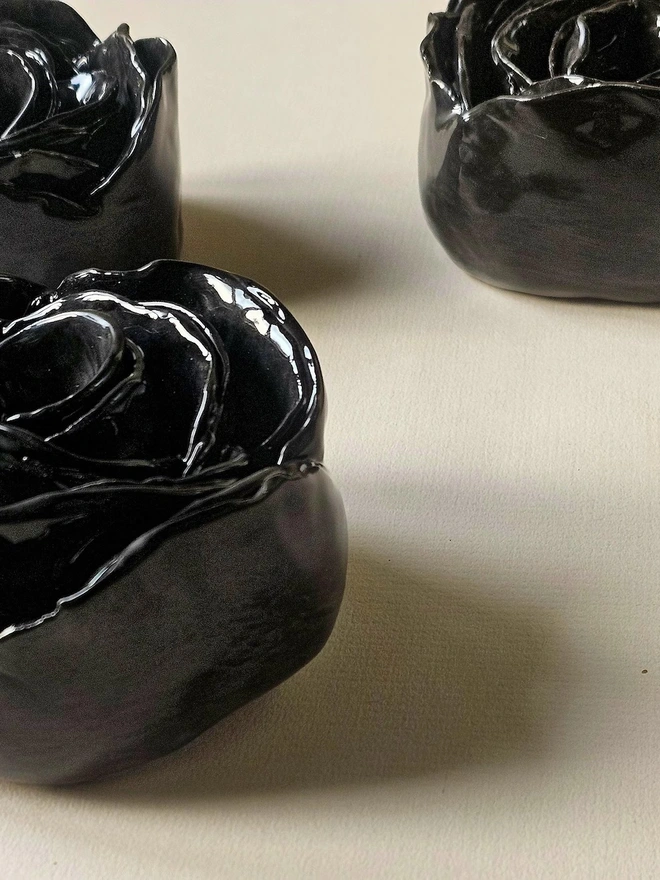 black ceramic rose flower pottery wall decor 3d sculpture floral art 