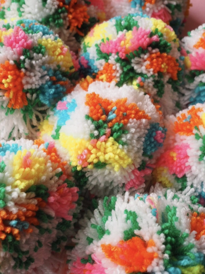 floral pom poms up close