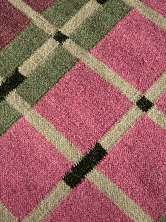Corbie Flatweave Rug, a colourful rug sitting on a household floor. 