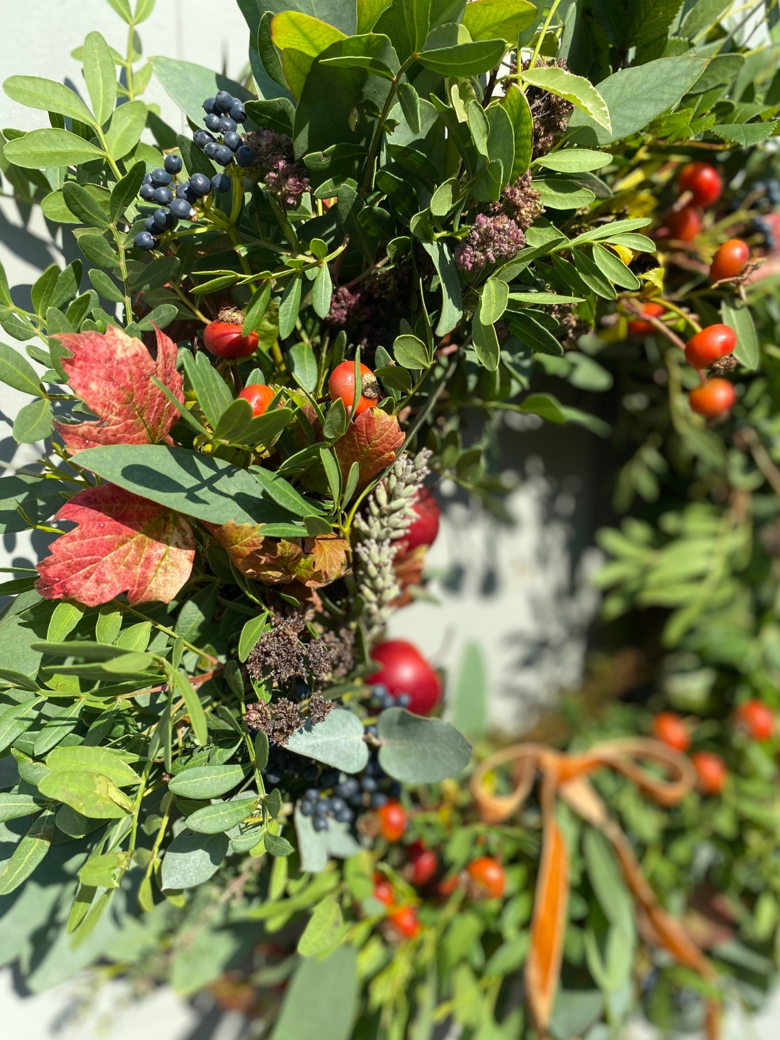 Autumn Hedgerow Wreath with Berries, Herbs, Foliage and Rosehips