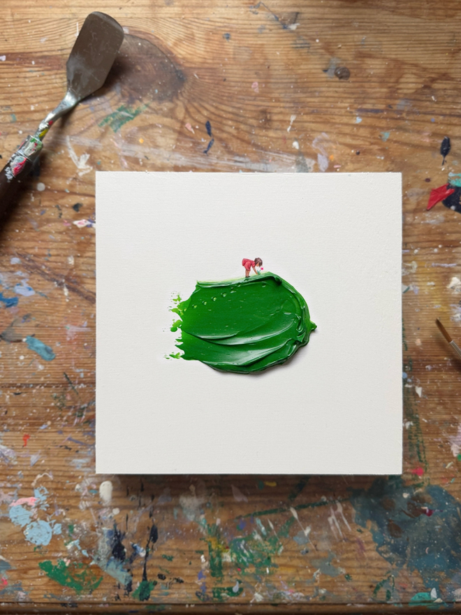 'I'll Always Pick You' Art Splat Piece. Textured artwork of little girl picking flowers, perfect for gifting.