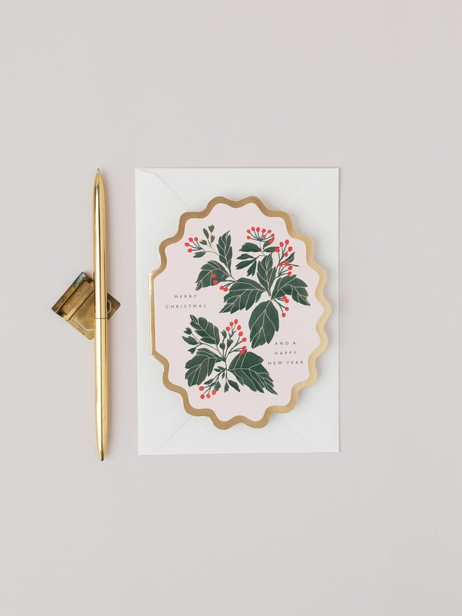 MERRY CHRISTMAS AND A HAPPY NEW YEAR SCALLOP DIE CUT CARD