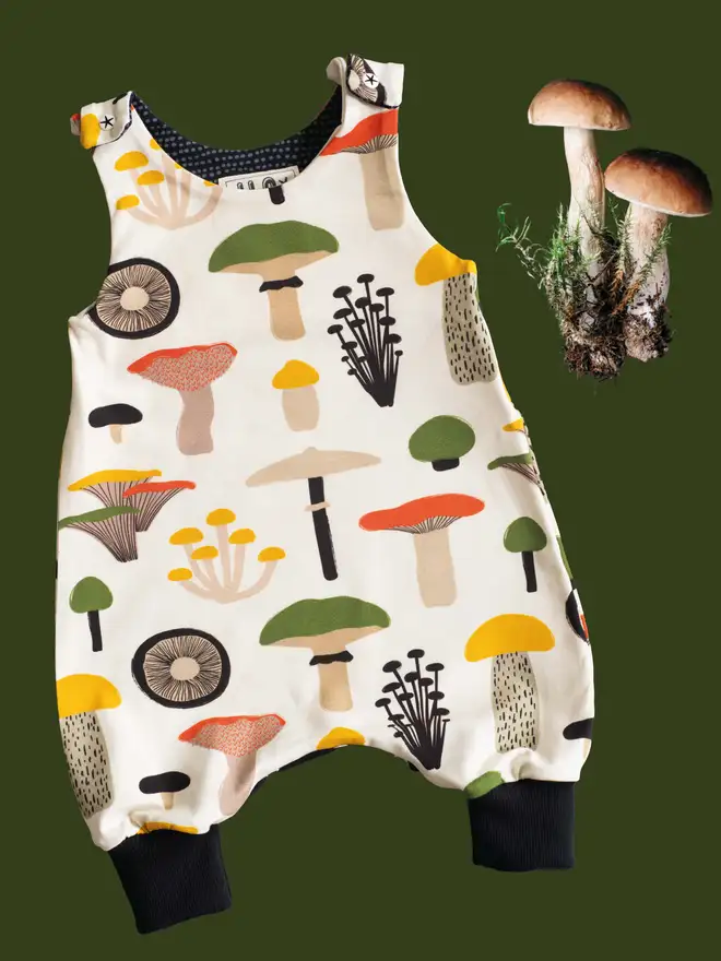 Colourful mushrooms organic cotton romper