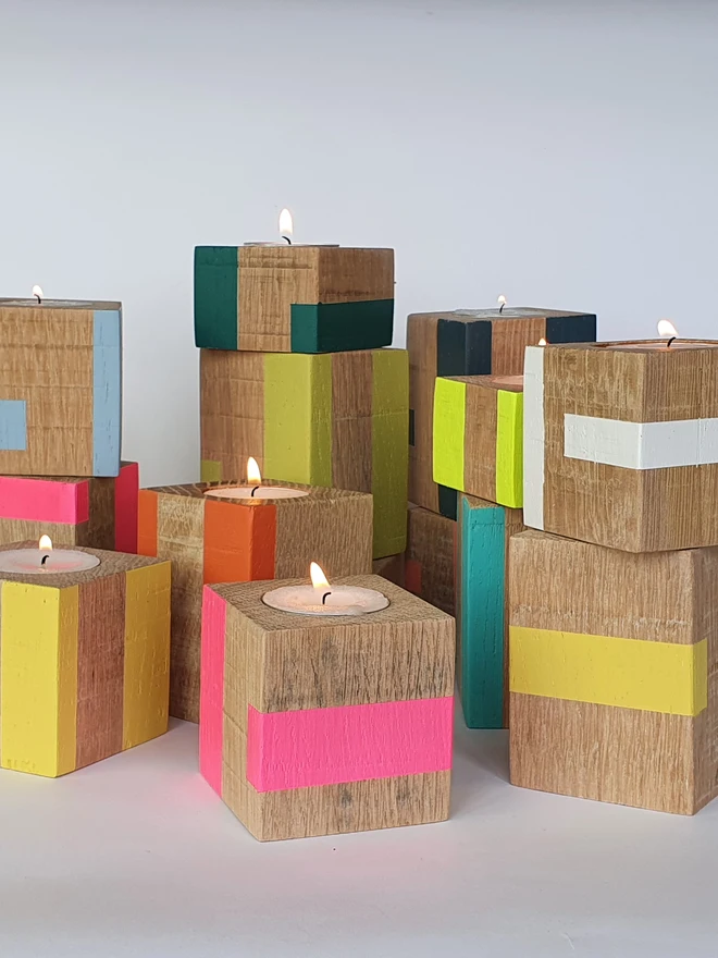 Tiny Stripe Design Wooden Cube Candle