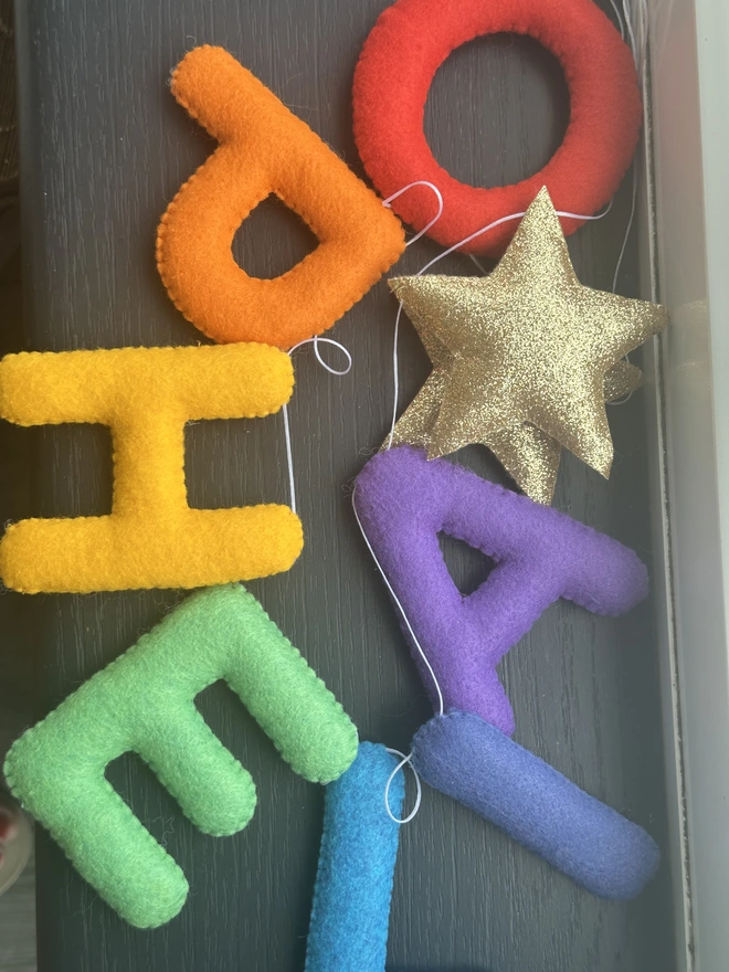 Colourful Name Garland With Stars, nursery felt banner, kids room garland, child’s  room decoration, felt letters