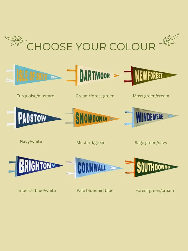 colour options for custom location pennant flags