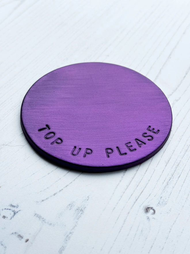 purple metallic leather coaster