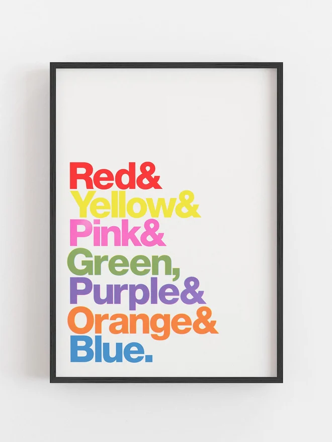 Typographic rainbow 4 colour risograph print on recycled paper