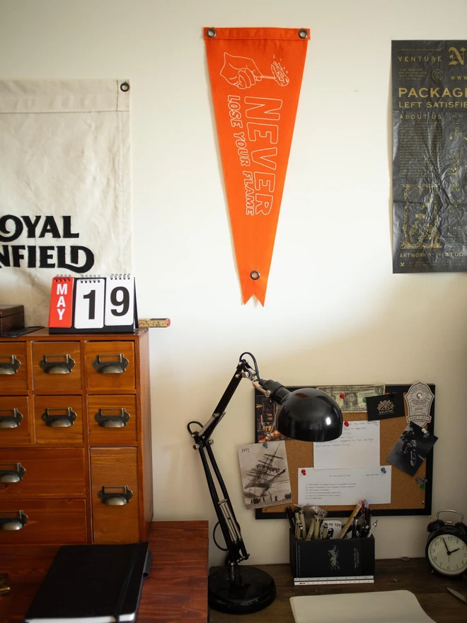 'Never Lose Your Flame' Vintage Style Cotton Canvas Pennant 