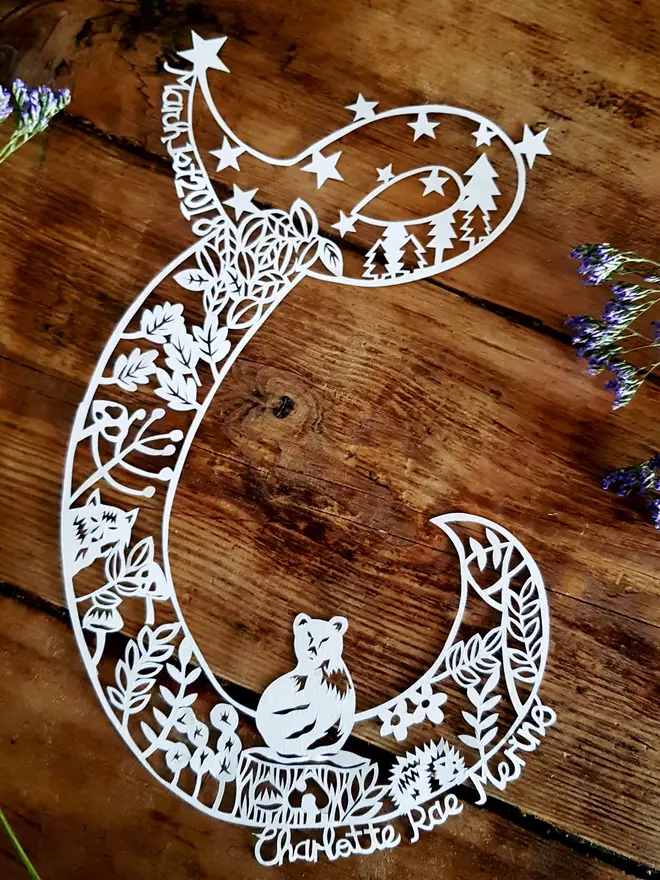 Personalised Woodland Letter New Baby Paper Cut