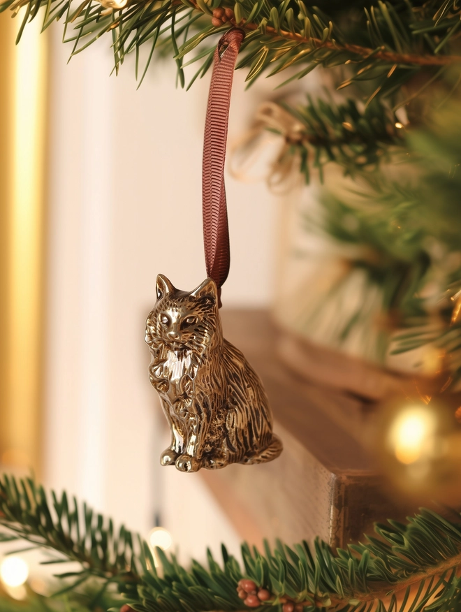 Cat Christmas decoration hanging on Christmas Tree