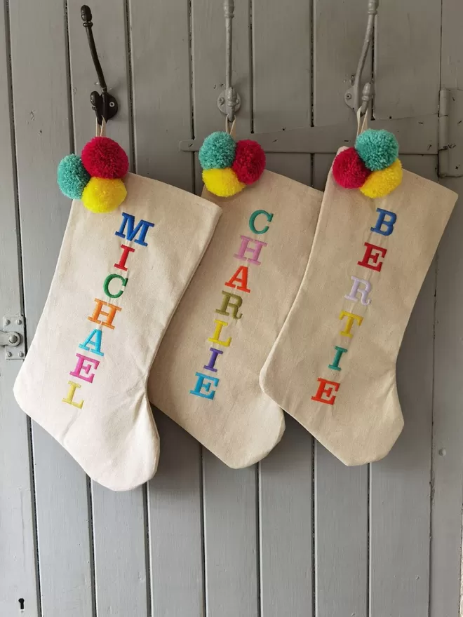 Personalised Bright Linen Christmas Stocking