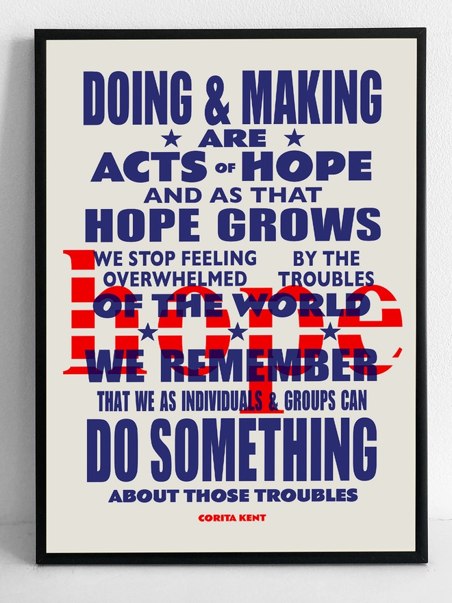 Framed multicoloured typographic print of “Acts Of Hope”