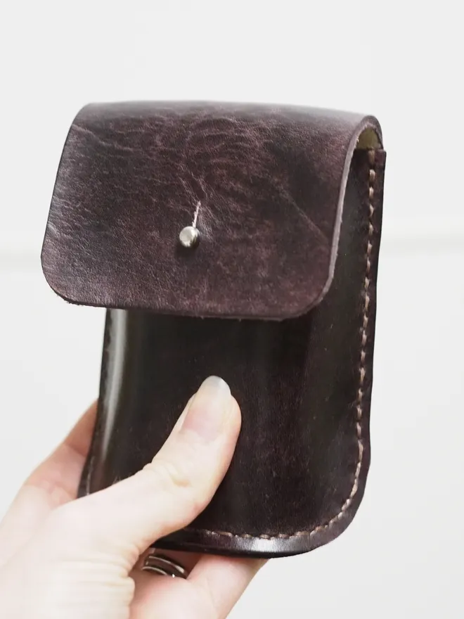 plum leather playing card holder
