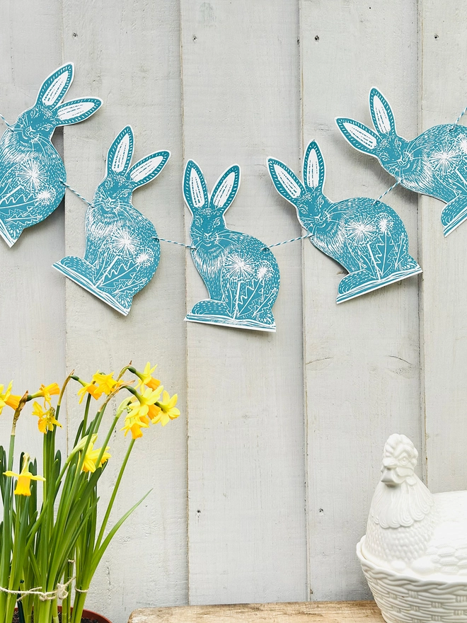 Folk Art Rabbit Garland Hand Printed Linocut Bunting 