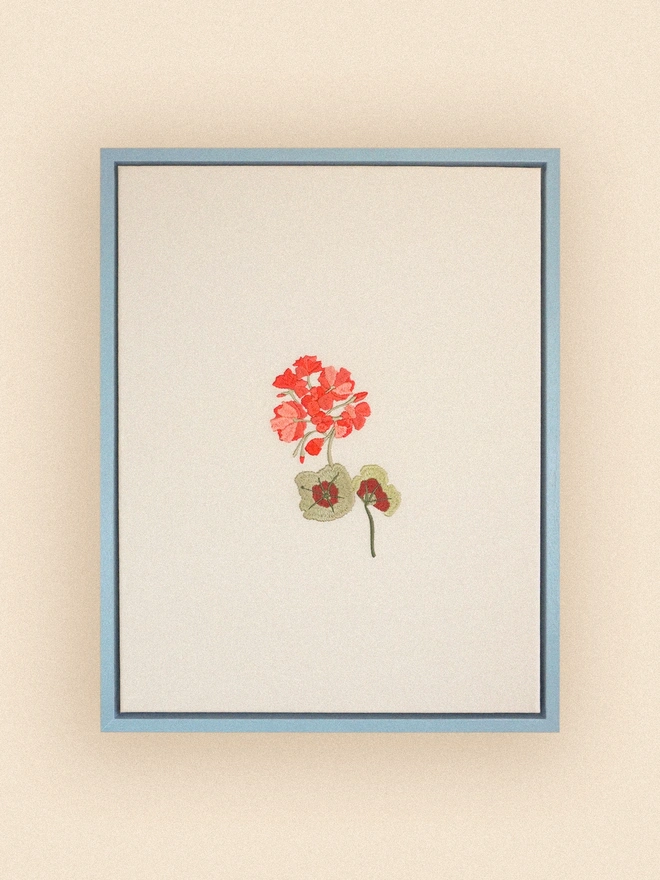 Framed geranium embroidery blue
