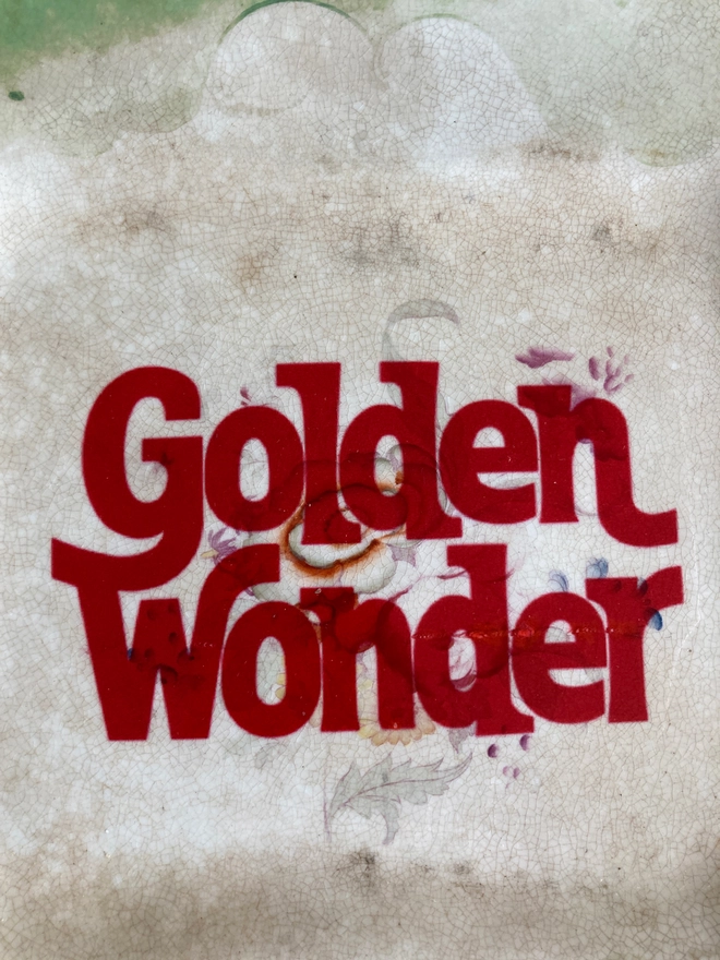 Beautiful rectangular vintage plate featuring a red Golden Wonder logo in the centre.