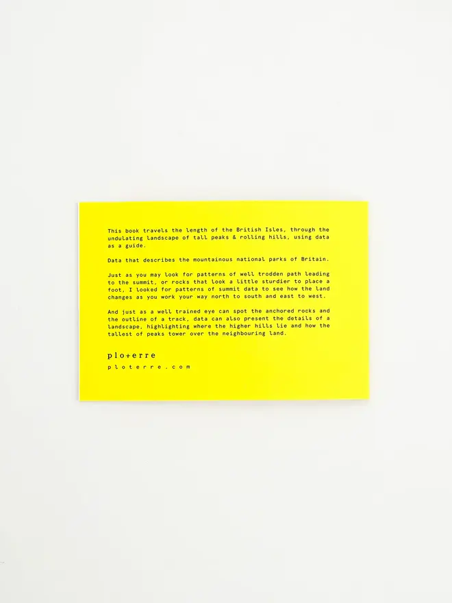 Mountain Book, back cover positioned on a table