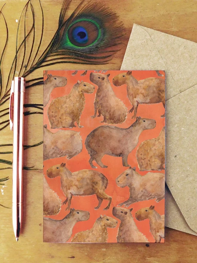 Chill of Capybaras Print Greetings Card
