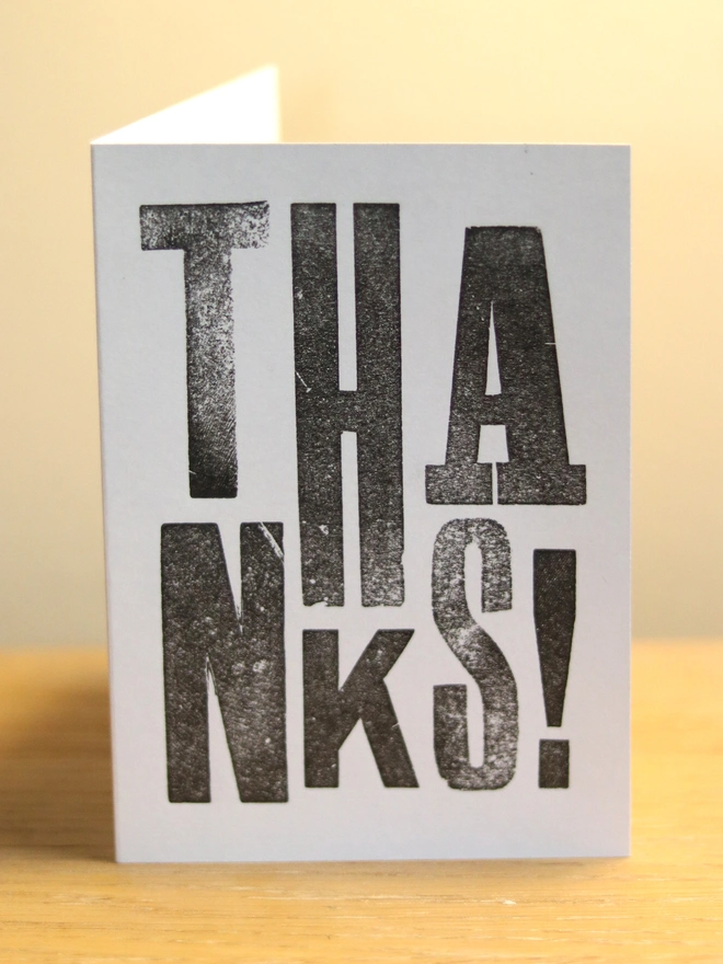 Vintage handmade letterpress printed thank you card in white