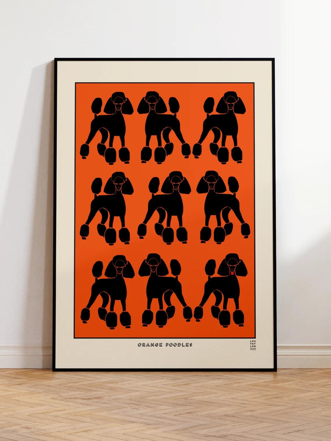 black poodles on orange background Giclee print 